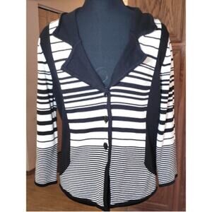 Cable & Gauge Womens Thin Cardigan Sweater M Black White Y2K Minimalist Preppy